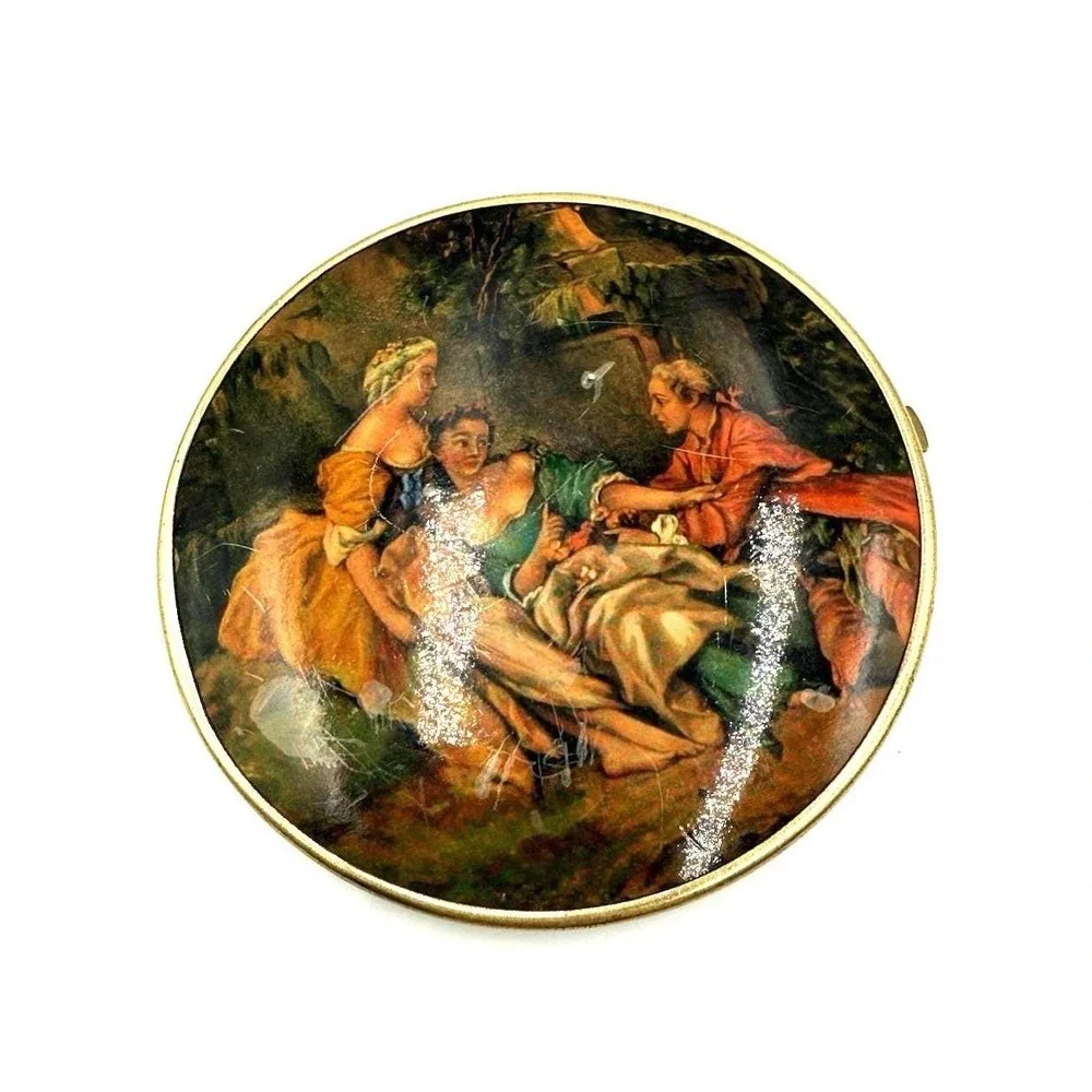 Vintage Double Mirror Compact‎ w Romantic Courting Scene - Western Germany MCM